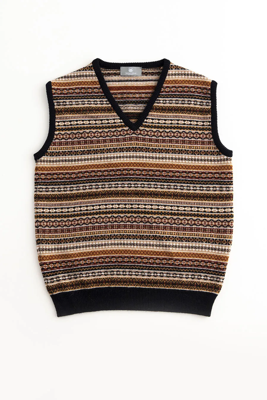 Mens Tweed Fair Isle V Neck Sleeveless Jumper - Navy